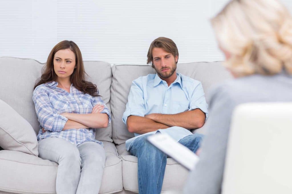 Unhappy couple boring relationship getting therapy