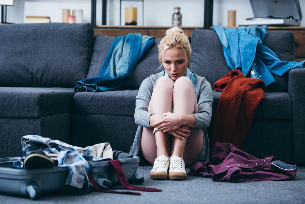 8 stages of a break up for the dumper lady sat on the floor with guilt